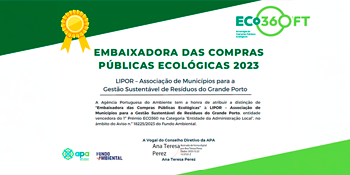 LIPOR distinguida com o 1º lugar no Prémio ECO360 - Compras Públicas Ecológicas 2023